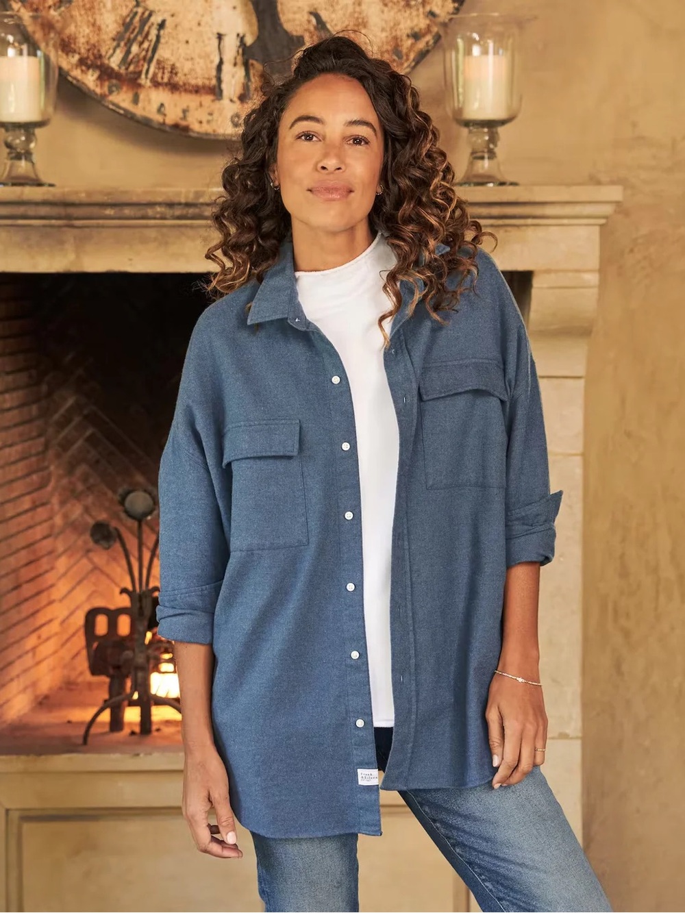 Frank & Eileen Mcloughlin Blue Cotton Shacket Jacket Women XS/ Small oversized